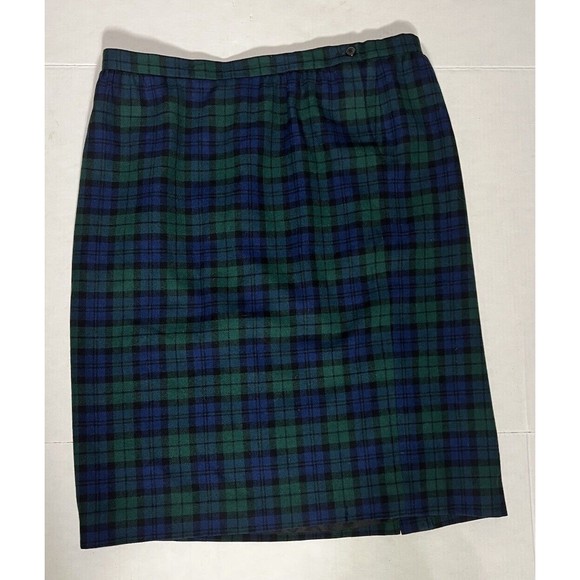 Vintage Pendleton Wool Midi Skirt Womens sz 18 Black Watch Tartan Plaid Academia - Picture 1 of 9